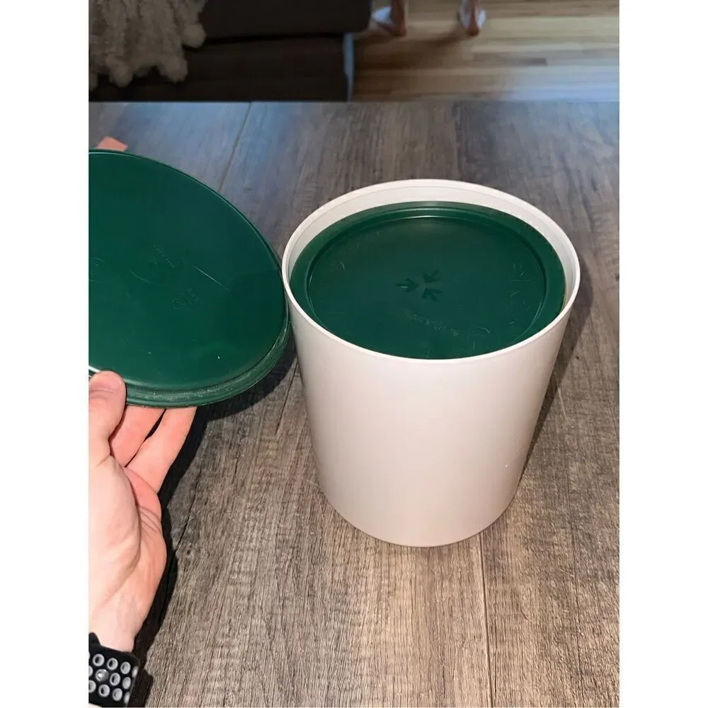 Tupperware White One Touch Canister Set of 4Hunter green lids